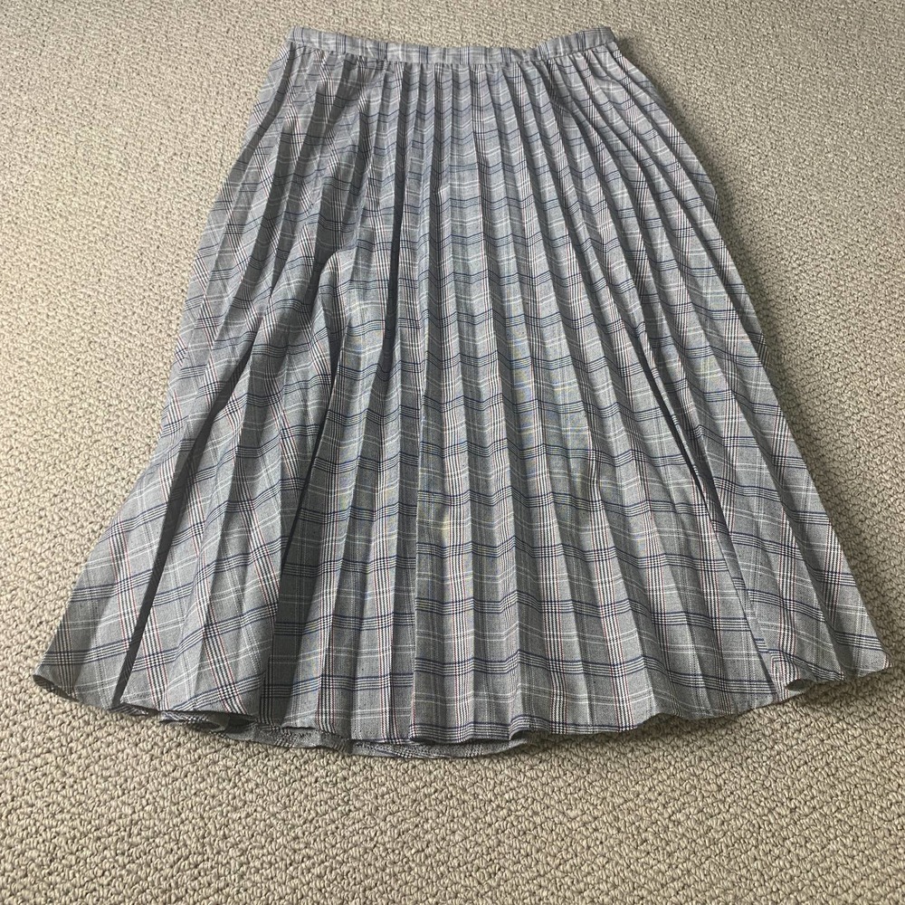 MAAC London Womens‎ Skirt Size Medium Gray Plaid Pleated Midi A-Line Pull On